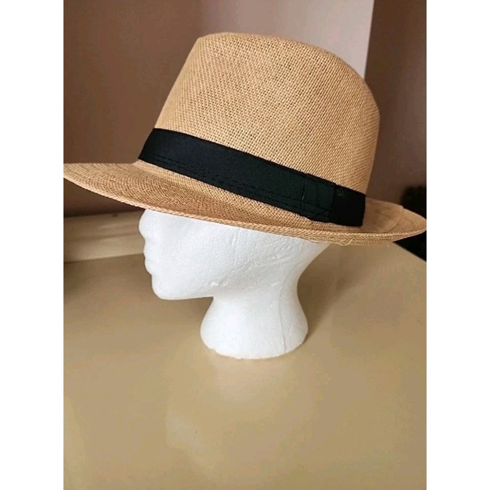 Westend Woven Paper Fedora Hat S/M Beige with Black Band - Unisex Summer Classic